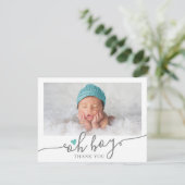 ティール(緑がかった色)シンプルハート男の子ベイビーシャワー写真ありがとう サンキューカード (スタンド正面)