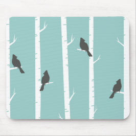 ティール（緑がかった色）シンプルブルーバードツリーパターン マウスパッド