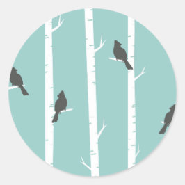 ティール（緑がかった色）シンプルブルーバードツリーパターン ラウンドシール