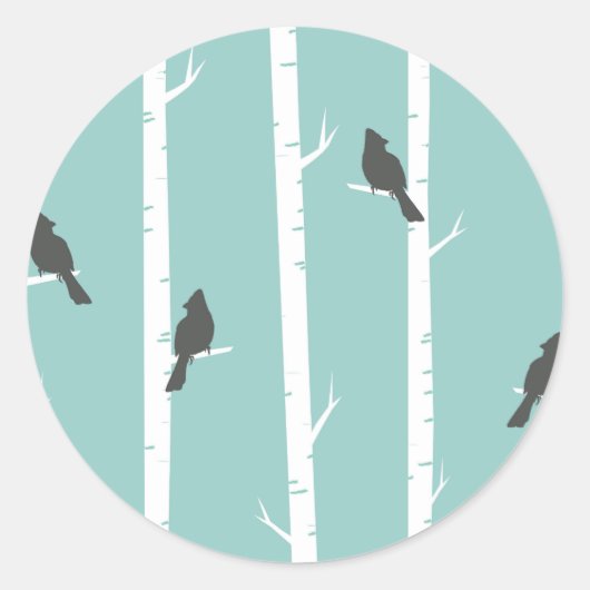 ティール（緑がかった色）シンプルブルーバードツリーパターン ラウンドシール (正面)