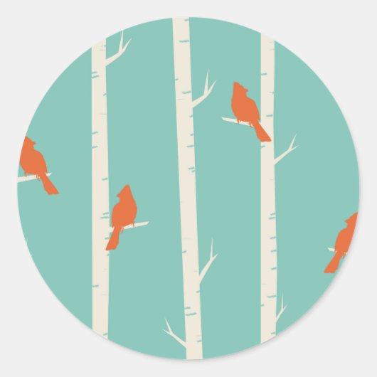 ティール（緑がかった色）シンプルブルーバードツリーパターン ラウンドシール (正面)