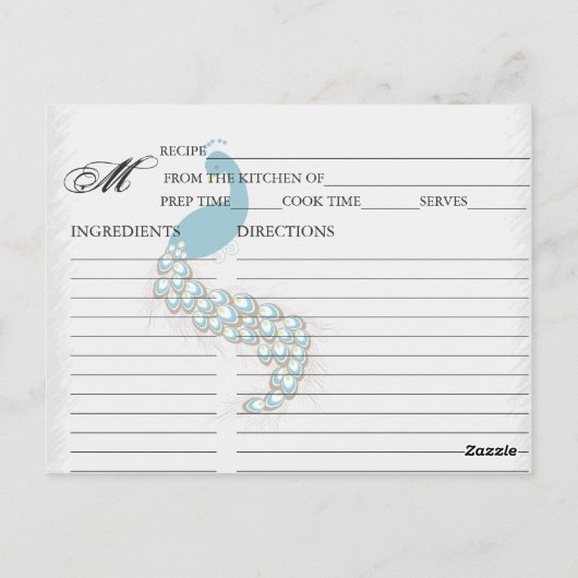ティール(緑がかった色)シンプルブルーピーコックレシピカード ポストカード (裏面)