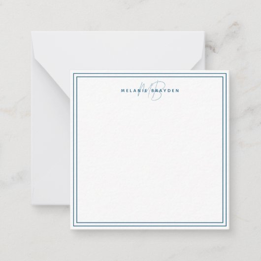 ティール（緑がかった色）シンプルブルーミニマリストモノグラムツー縁どル ノートカード (正面)