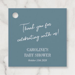 ティール(緑がかった色)シンプルブルーミニマルカスタムリスト赤ちゃんシャワー フェイバータグ