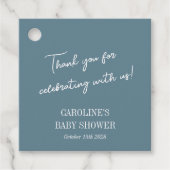 ティール（緑がかった色）シンプルブルーミニマルカスタムリスト赤ちゃんシャワー フェイバータグ (正面)