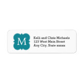ティール（緑がかった色）シンプルブルーモノグラム差出人住所ラベル ラベル (正面)