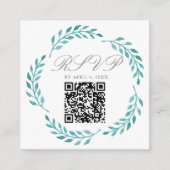 ティール(緑がかった色)シンプル水彩植物性つる植物ウェディングRSVP エンクロージャーカード (正面)