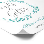 ティール(緑がかった色)シンプル水彩植物性カードギフトテーブル ポスター (角)