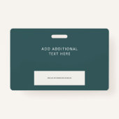 ティール（緑がかった色）シンプル白い従業員の写真IDロゴバーコード バッジ (裏面)