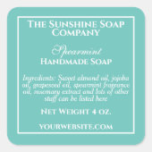 ティール（緑がかった色）シンプル石鹸および化粧品ラベル スクエアシール (正面)