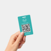 ティール(緑がかった色)シンプルQRコード従業員ID バッジ (手持ち)