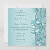 ティール（緑がかった色）シークイン、ボウ&ダイヤモンド結婚ズ 招待状 (裏面)