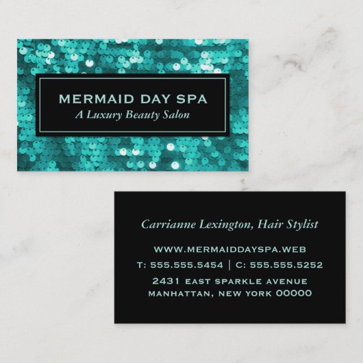 ティール(緑がかった色)シークイン 名刺 (正面/裏面)