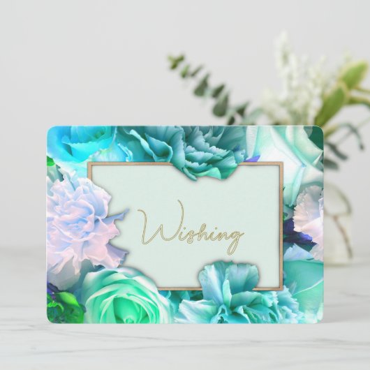 ティール（緑がかった色）シークレットガーデン誕生日カード 招待状 (スタンド正面)