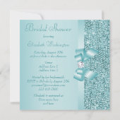 ティール(緑がかった色)シークンズボウ&ダイヤモンドブライダルシャワー 招待状 (裏面)