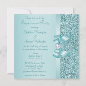 ティール(緑がかった色)シークンズボウ&ダイヤモンド婚約パーティ 招待状 (裏面)