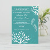 ティール(緑がかった色)シーコラルシーホース結婚式招待状 招待状 (スタンド正面)