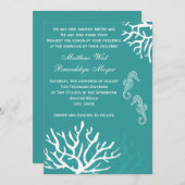 ティール(緑がかった色)シーコラルシーホース結婚式招待状 招待状 (正面/裏面)