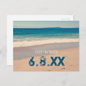 ティール(緑がかった色)シーサイドビーチ日付の保存 ポストカード (正面/裏面)