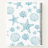 ティール（緑がかった色）シーシェルスターフィッシュビーチパターン ノートブック (裏面)