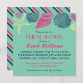 ティール(緑がかった色)シーシェル結婚ズのブライダルシャワーへの招待 招待状 (正面/裏面)