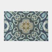 ティール(緑がかった色)シーフオムブルーマスタードグリーンオリエントトライバルアート ドアマット (正面)