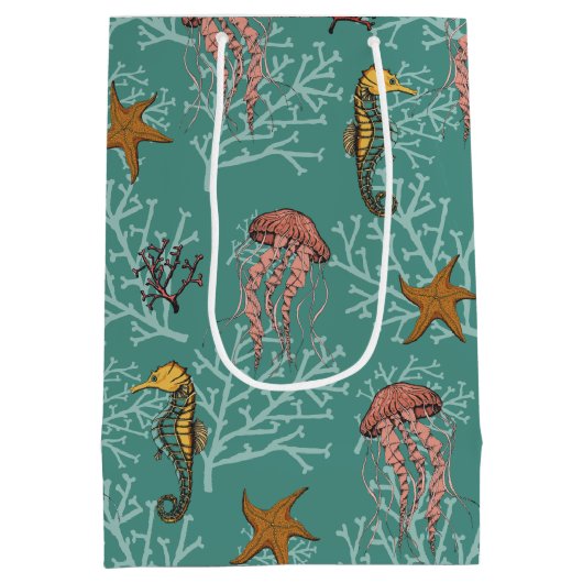 ティール（緑がかった色）シーホースカスタムセレナーデ文字 ミディアムペーパーバッグ (裏面)