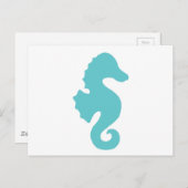 ティール（緑がかった色）シーホースシルエット ポストカード (正面/裏面)