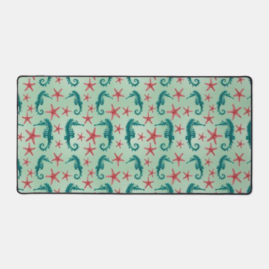 ティール（緑がかった色）シーホース模様2 デスクマット (正面)