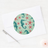 ティール(緑がかった色)シーホース模様2 ラウンドシール (封筒)