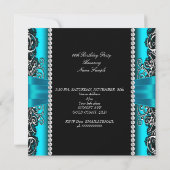 ティール(緑がかった色)ジェイドボウバースデーパーティーブラックシルバーフォト 招待状 (裏面)