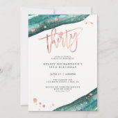 ティール(緑がかった色)ジオードとフェイクバラ金ゴールドルック誕生日| 30日 招待状 (正面)