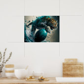 ティール(緑がかった色)ジャガーとサッカー ポスター (キッチン)