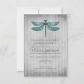ティール(緑がかった色)ジュエリードトンフライブライダルシャワー 招待状 (正面)