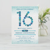 ティール（緑がかった色）ジュエルズスウィート16バースデーパーティ招待状 招待状 (スタンド正面)