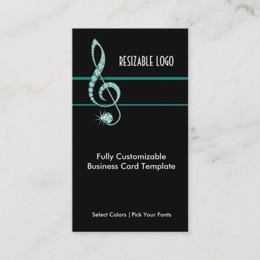 ティール(緑がかった色)ジュエルティール(緑がかった色) – ミュージックRhinestone 名刺 (正面)
