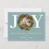 ティール（緑がかった色）ジョイクリスマスリース写真 シーズンカード (正面)