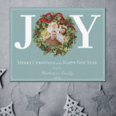 ティール（緑がかった色）ジョイクリスマスリース写真 シーズンカード
