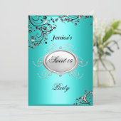 ティール(緑がかった色)スウィート16バースデーパーティー 招待状 (スタンド正面)