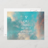 ティール(緑がかった色)スカイブルーラブ引用文 ポストカード (正面/裏面)