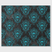 ティール（緑がかった色）スカルとダークグレーゴシック ラッピングペーパー (フラット)