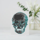 ティール（緑がかった色）スカルはがき ポストカード (スタンド正面)