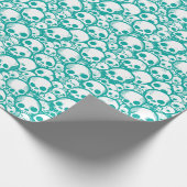 ティール（緑がかった色）スカル型包み紙 ラッピングペーパー (角)