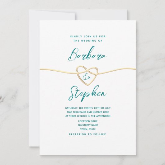 ティール(緑がかった色)スクリプトミニマル結婚式招待状 招待状 (正面)