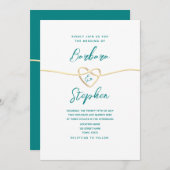 ティール(緑がかった色)スクリプトミニマル結婚式招待状 招待状 (正面/裏面)