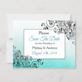 ティール（緑がかった色）スクリプト日付結婚の磁石を保存 マグネット招待状 (正面)