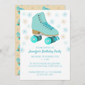 ティール(緑がかった色)スケートグラフィックローラースケートで滑るをテーマにしたパーティー 招待状 (正面/裏面)