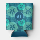 ティール(緑がかった色)スタイリッシュとアクアサンドドルとシーシェル 缶クーラー (正面)