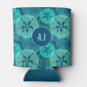 ティール(緑がかった色)スタイリッシュとアクアサンドドルとシーシェル 缶クーラー (裏面)