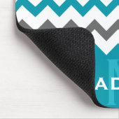 ティール(緑がかった色)スタイリッシュとグレーシェブロンのパターン マウスパッド (コーナー)